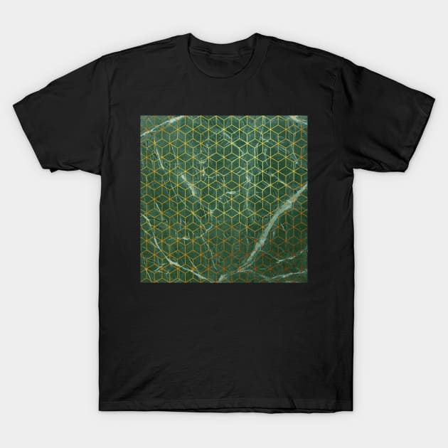 Hexagon Design Pattern Emerald Gold T-Shirt by PCollection